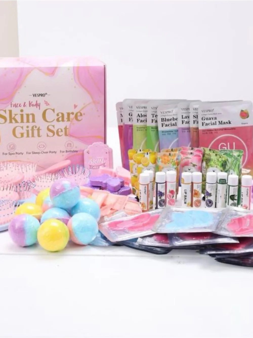 Vespro 110 piece Skin Care Gift Set - Assorted Pastel Bath Bombs & Masks, Spa Pa